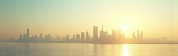 Een moderne skyline van Amsterdam met een open horizon, die financiële groei symboliseert.