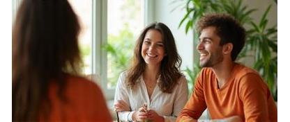 Blije mensen tijdens een workshop over financiën & welzijn.