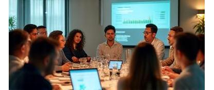 Groep mensen volgt een interactieve financiële workshop.